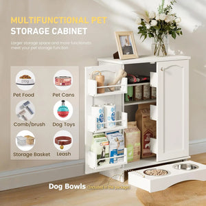 Modern Dog Feeding Station with Feeding Bowls,31.7" Adjustable Shelves, Pet Organizers, House Organizers, Storage Cabinet for Cats & Dogs – White Indoor Floor Cupboard Summergarden