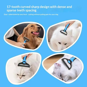 Pet Dematting Undercoat Rake for Long Haired Dogs Cats, Double Sided Deshedding Brush, Pain Free Tangle Remover to Reduce Shedding & Mats
