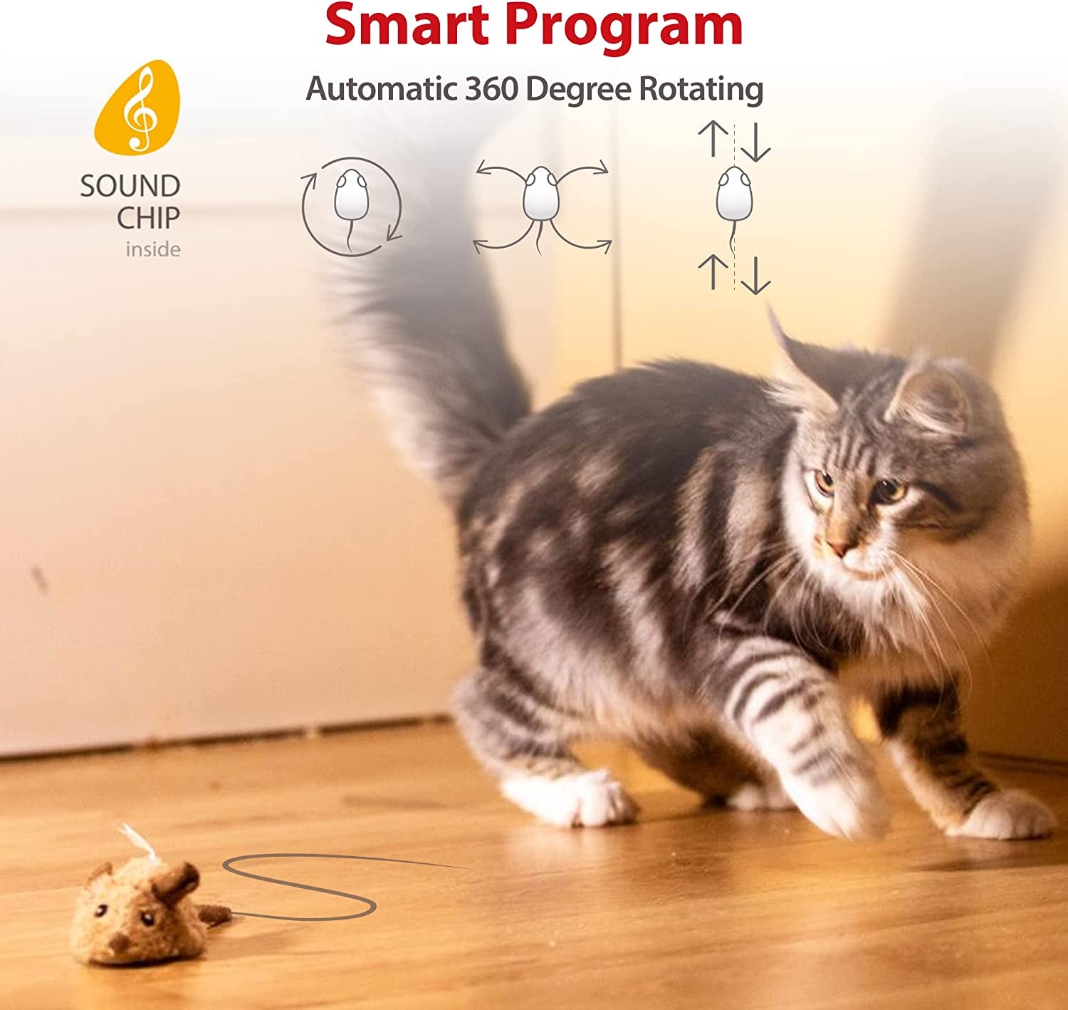 Interactive Automatic Mouse Toy for Cats with Realistic Squeaky Sound - Indoor Self-Play and Exercise (Brown Ear)