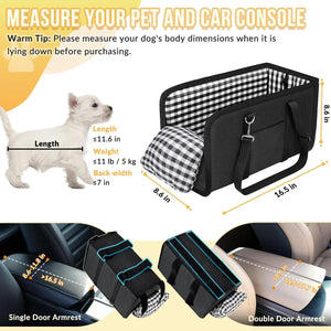 Small Dog Car Seat Center Console Booster Seat for Small Dogs & Cats, Safe Travel Pet Carrier with Safety Leash, Portable Armrest Pet Bed for Car, Non-Slip Pet Travel Carrier for Small Breeds
