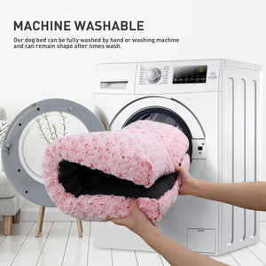 Washable Dog Bed Deluxe Plush Dog Crate Beds Comfy Kennel Pad Anti-Slip Pet Sleeping Mat for Large, Jumbo, Medium, Small Dogs Breeds, 29" X 21", Pink