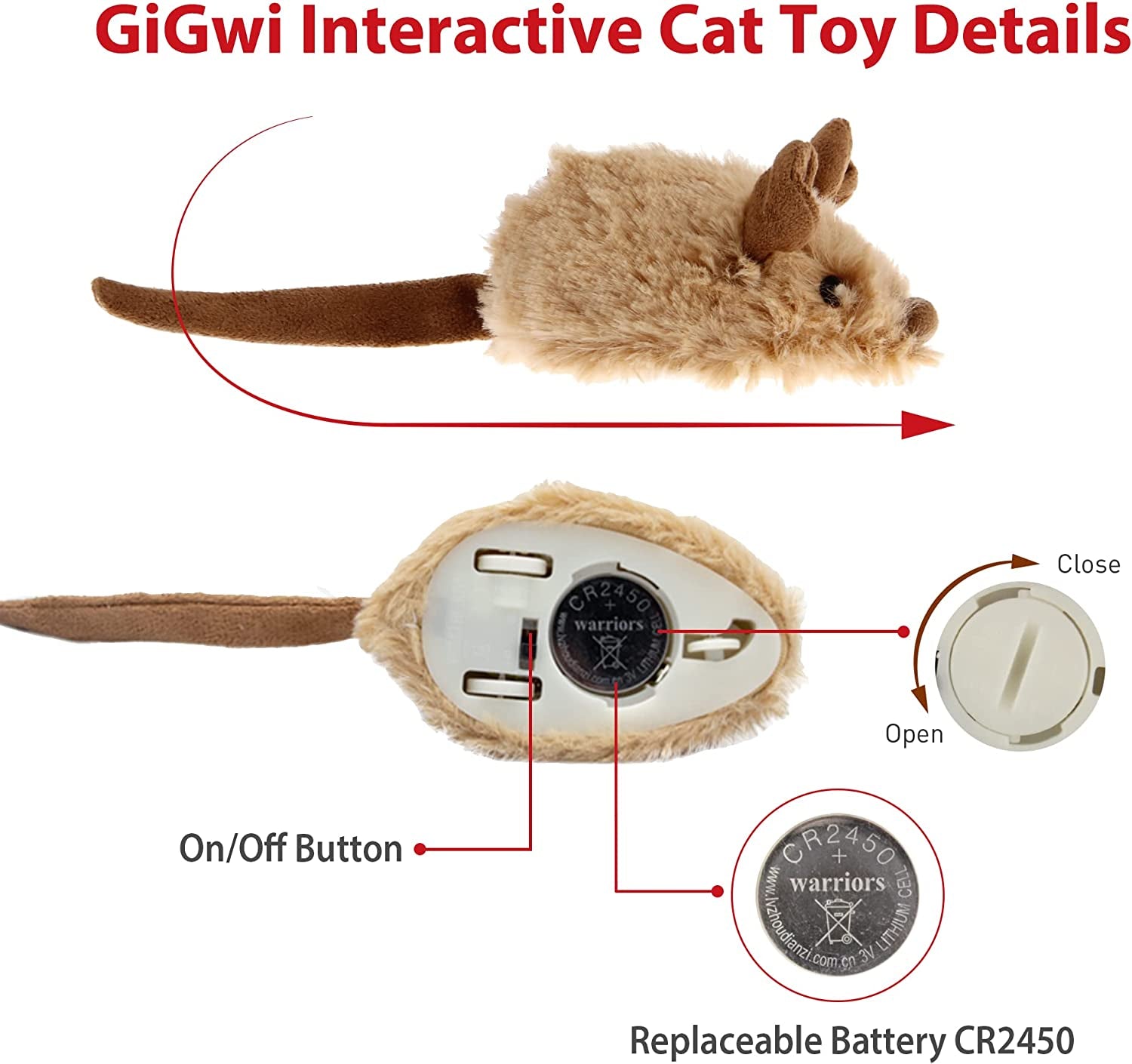 Interactive Automatic Mouse Toy for Cats with Realistic Squeaky Sound - Indoor Self-Play and Exercise (Brown Ear)