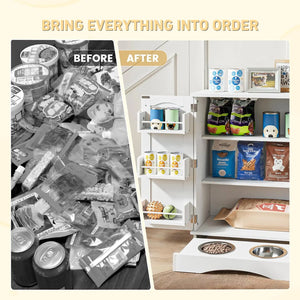 Modern Dog Feeding Station with Feeding Bowls,31.7" Adjustable Shelves, Pet Organizers, House Organizers, Storage Cabinet for Cats & Dogs – White Indoor Floor Cupboard Summergarden
