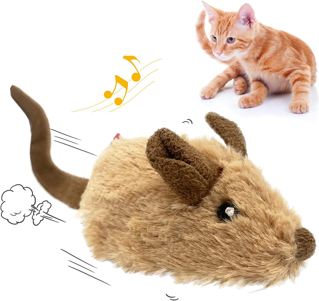 Interactive Automatic Mouse Toy for Cats with Realistic Squeaky Sound - Indoor Self-Play and Exercise (Brown Ear)