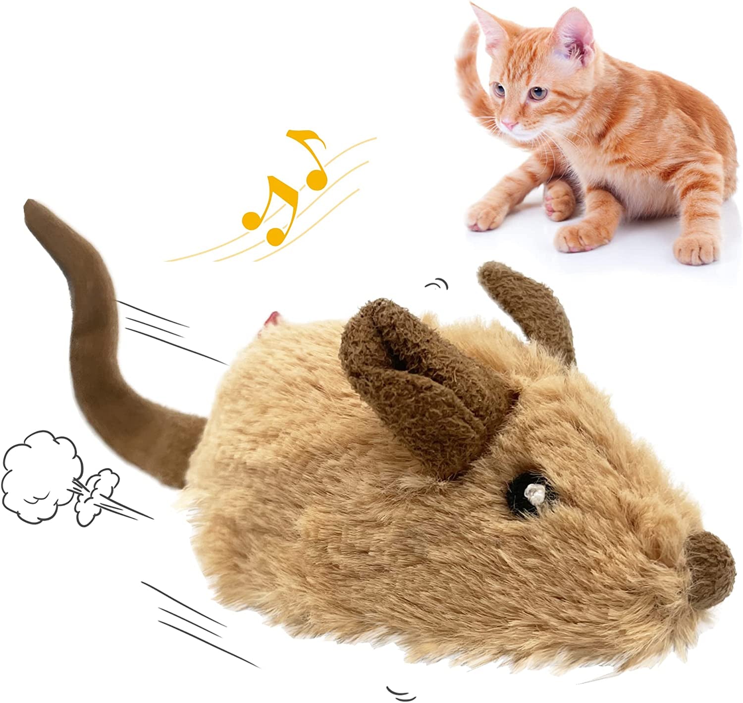 Interactive Automatic Mouse Toy for Cats with Realistic Squeaky Sound - Indoor Self-Play and Exercise (Brown Ear)