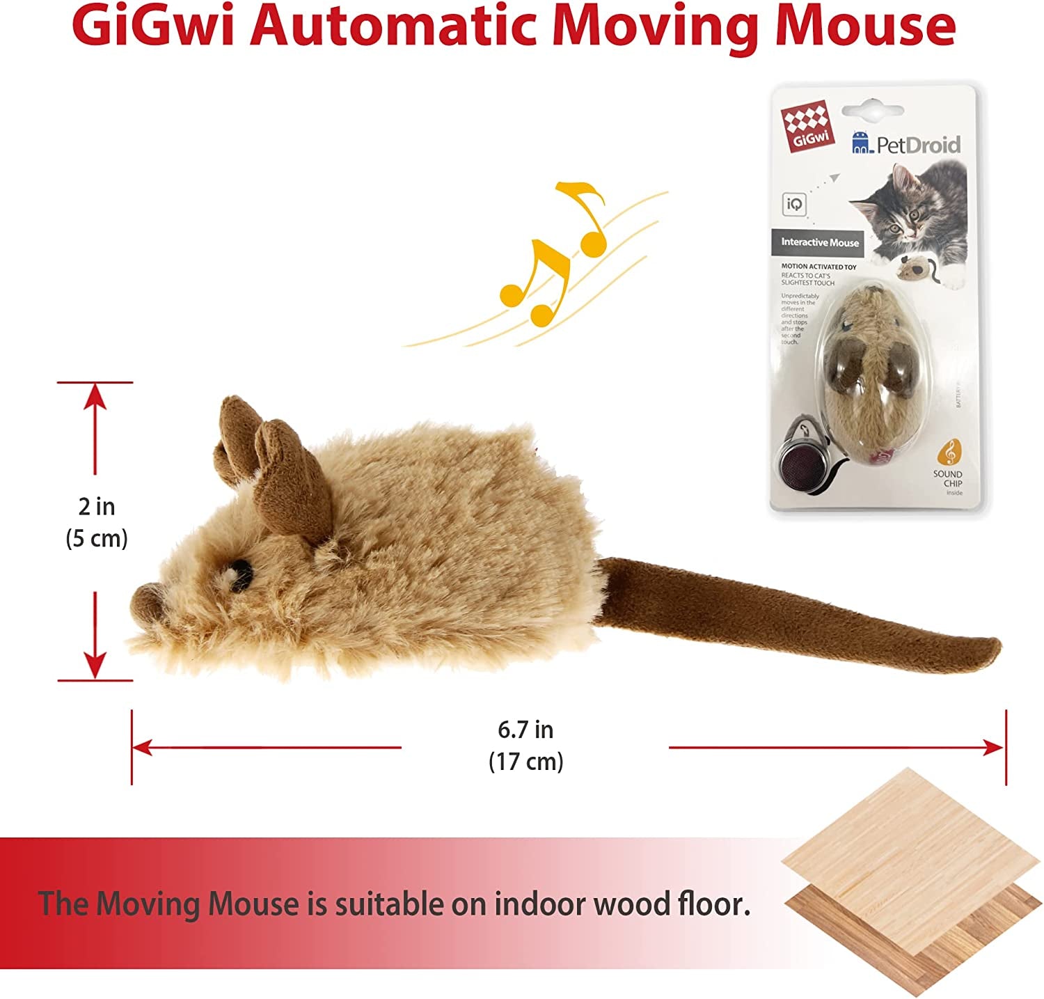 Interactive Automatic Mouse Toy for Cats with Realistic Squeaky Sound - Indoor Self-Play and Exercise (Brown Ear)