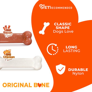 Original Bone Power Chew Toy for Dogs, Durable Dog Toys for Aggressive Chewers, Basted Blast Bacon & Chicken Flavor, Medium -2 Pack