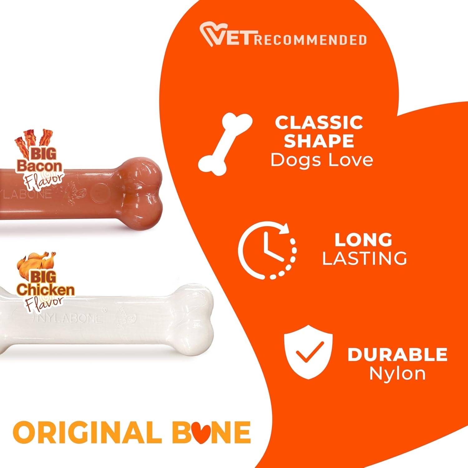Original Bone Power Chew Toy for Dogs, Durable Dog Toys for Aggressive Chewers, Basted Blast Bacon & Chicken Flavor, Medium -2 Pack