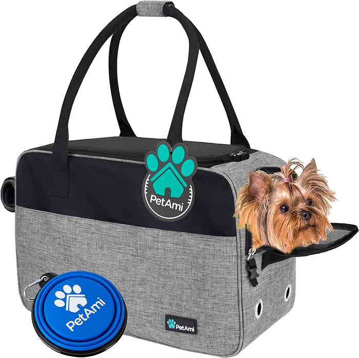 Dog Purse Carrier for Small Dogs Cats, TSA Airline Approved Soft-Sided Pet Carrier with Pockets, Ventilated Travel Tote Bag with Bed & Shoulder Strap, Puppy Kitten, Max 12 Lbs, Heather Grey