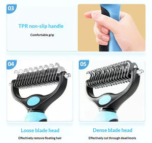 Pet Dematting Undercoat Rake for Long Haired Dogs Cats, Double Sided Deshedding Brush, Pain Free Tangle Remover to Reduce Shedding & Mats
