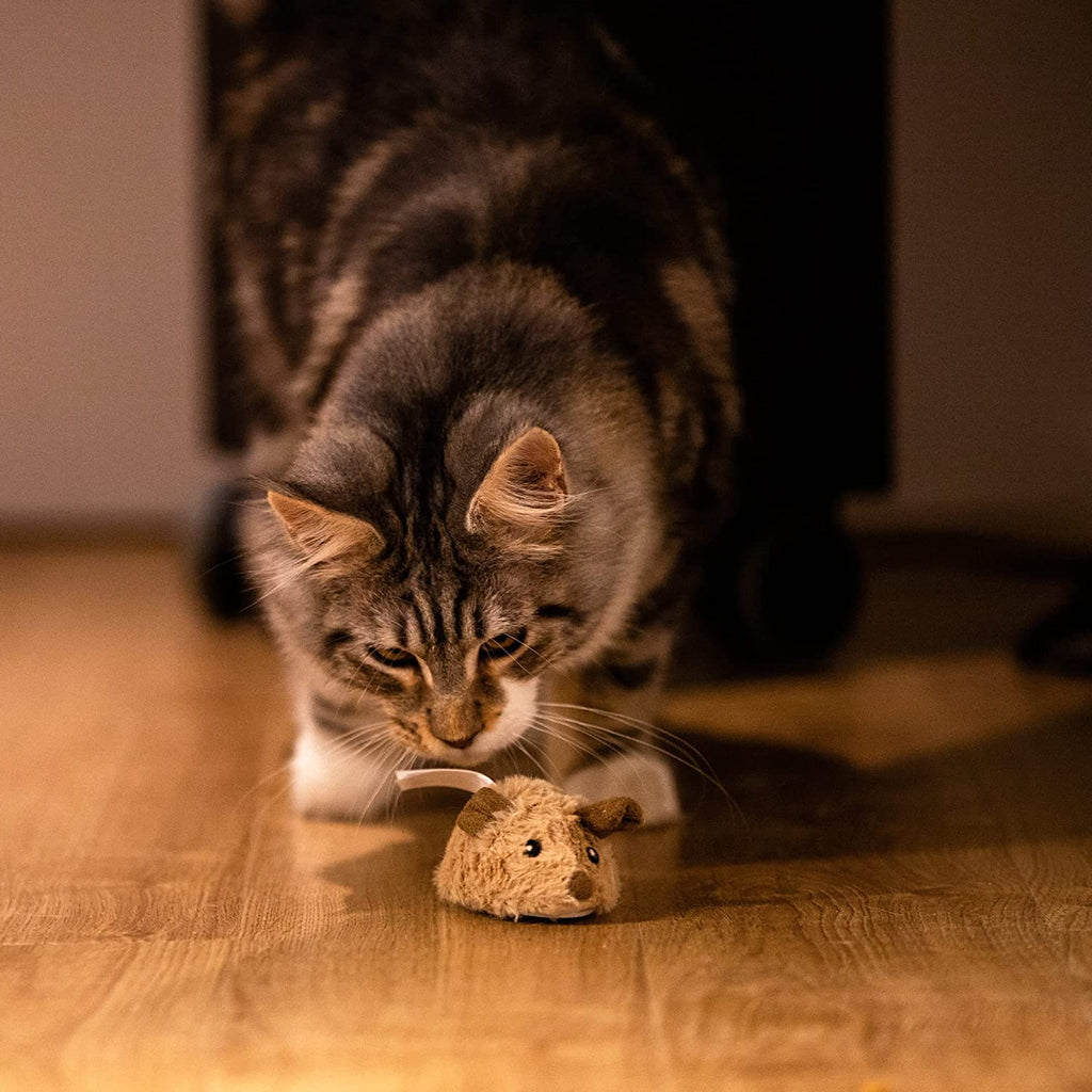 Interactive Automatic Mouse Toy for Cats with Realistic Squeaky Sound - Indoor Self-Play and Exercise (Brown Ear)